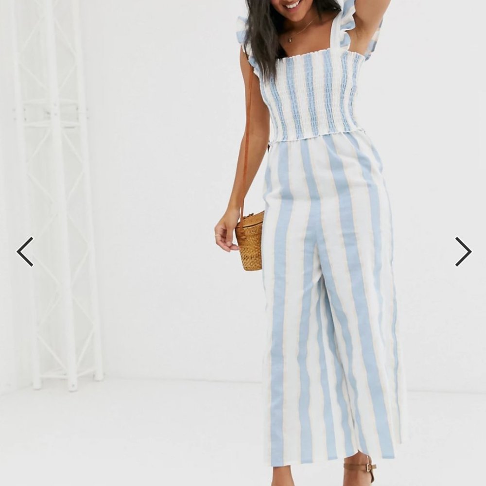 ASOS DESIGN shirred frill sleeve jumpsuit